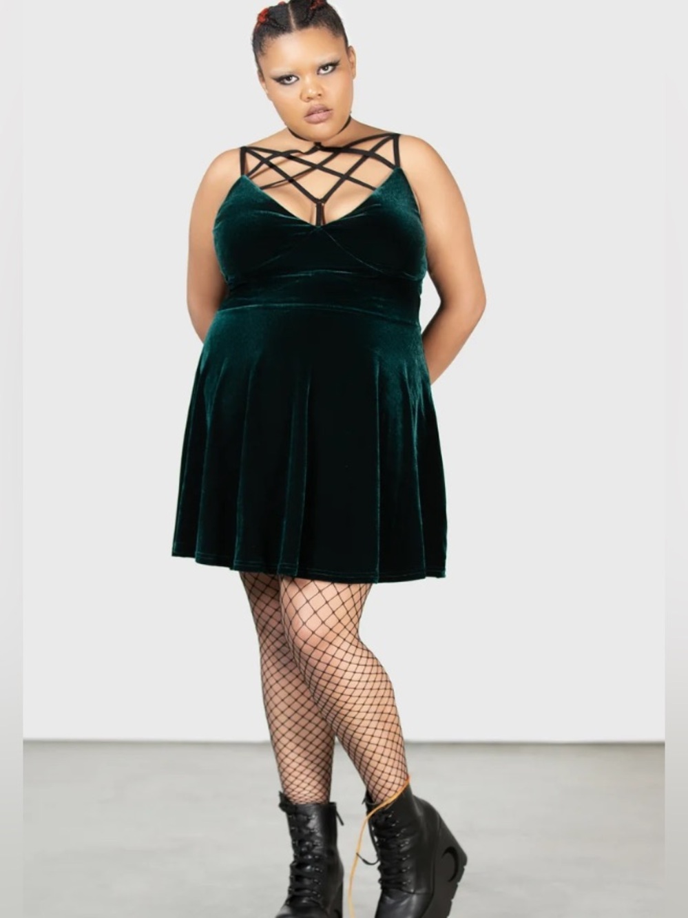 Killstar Magica Skater Dress with Hexagram Strap in Velvet Emerald Plus Size 4X - Picture 6 of 16